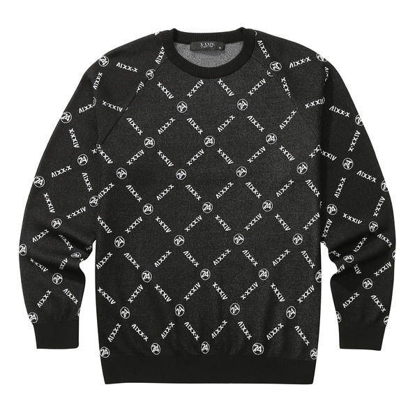 남성 전판 패턴 라운드 스웨터(X4SPT1353BK)